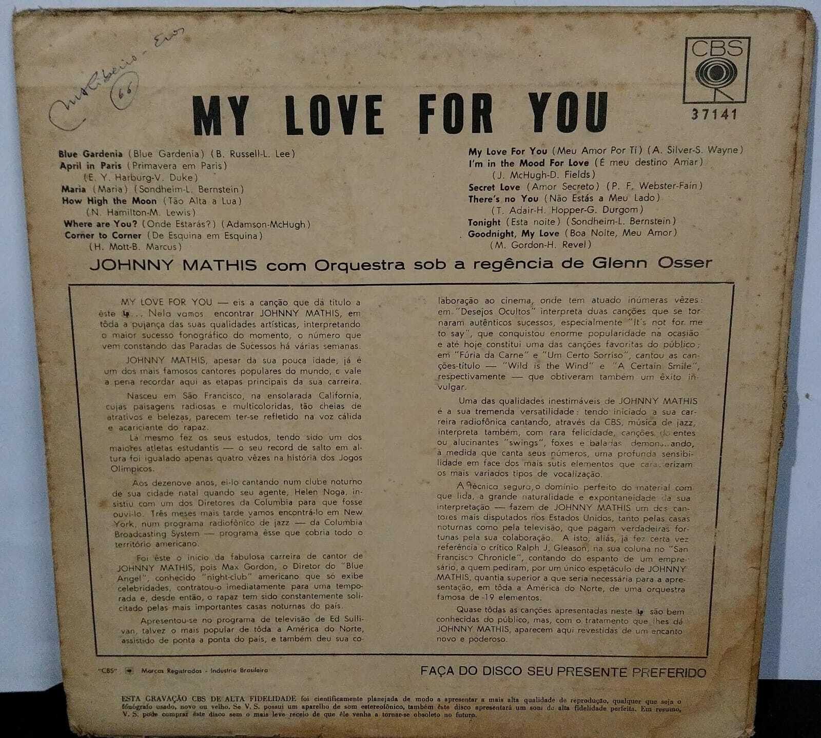 Vinil - Johnny Mathis - My Love For You