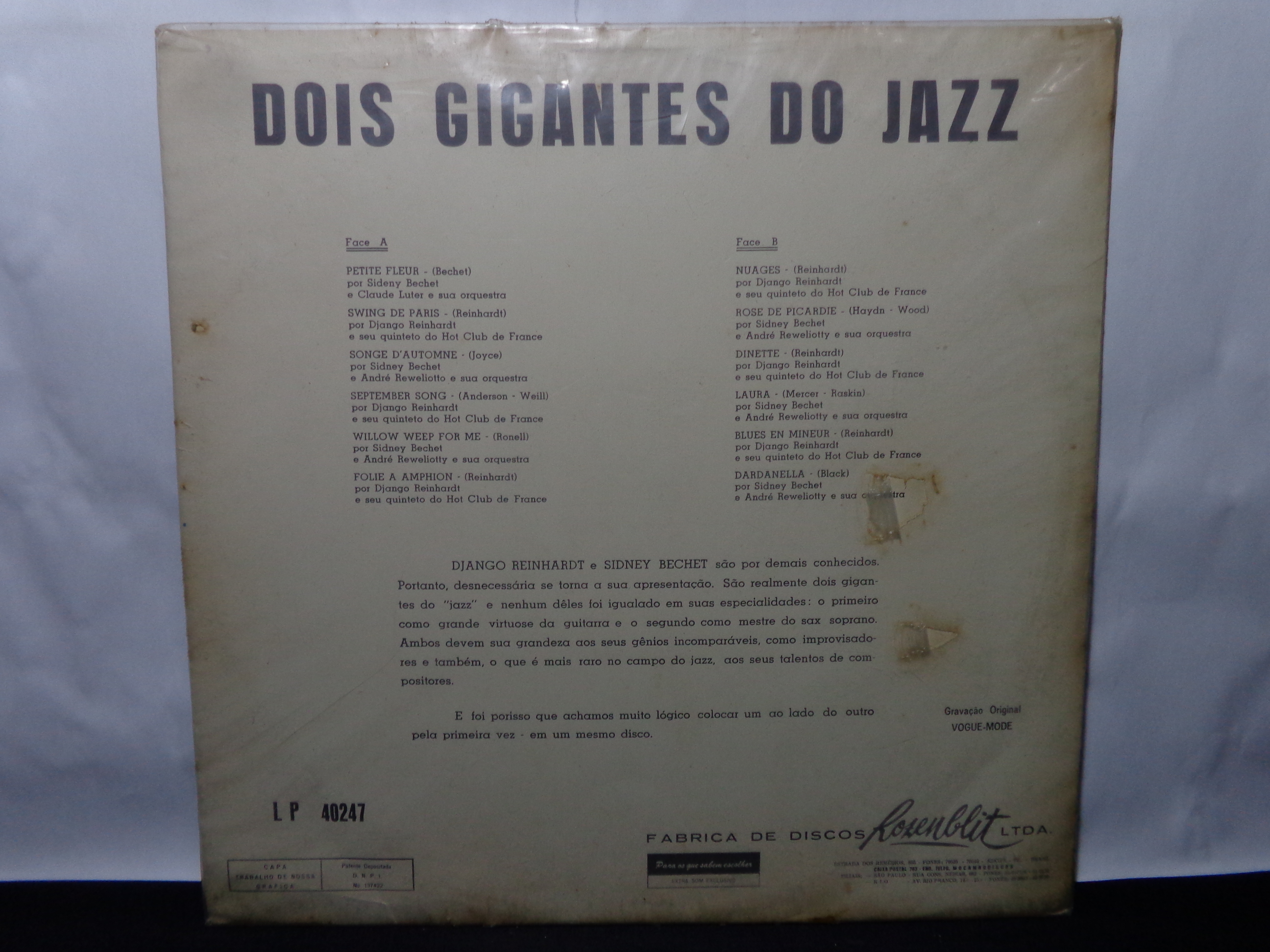 Vinil - Sidney Bechet e Django Reinhardt - Dois Gigantes do Jazz