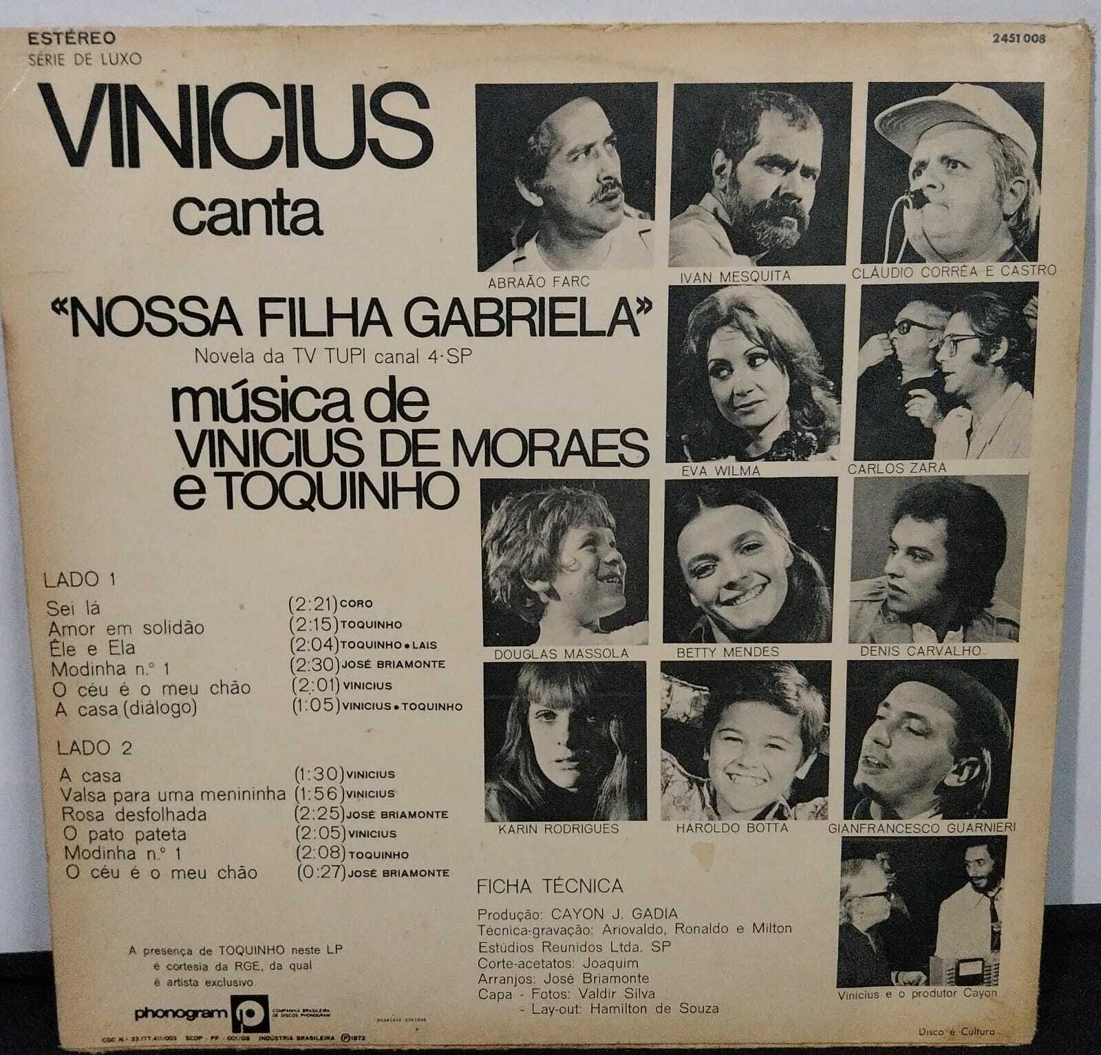 Vinil - Vinicius  de Moraes e Toquinho - Vinicius Canta Nossa Filha Gabriela
