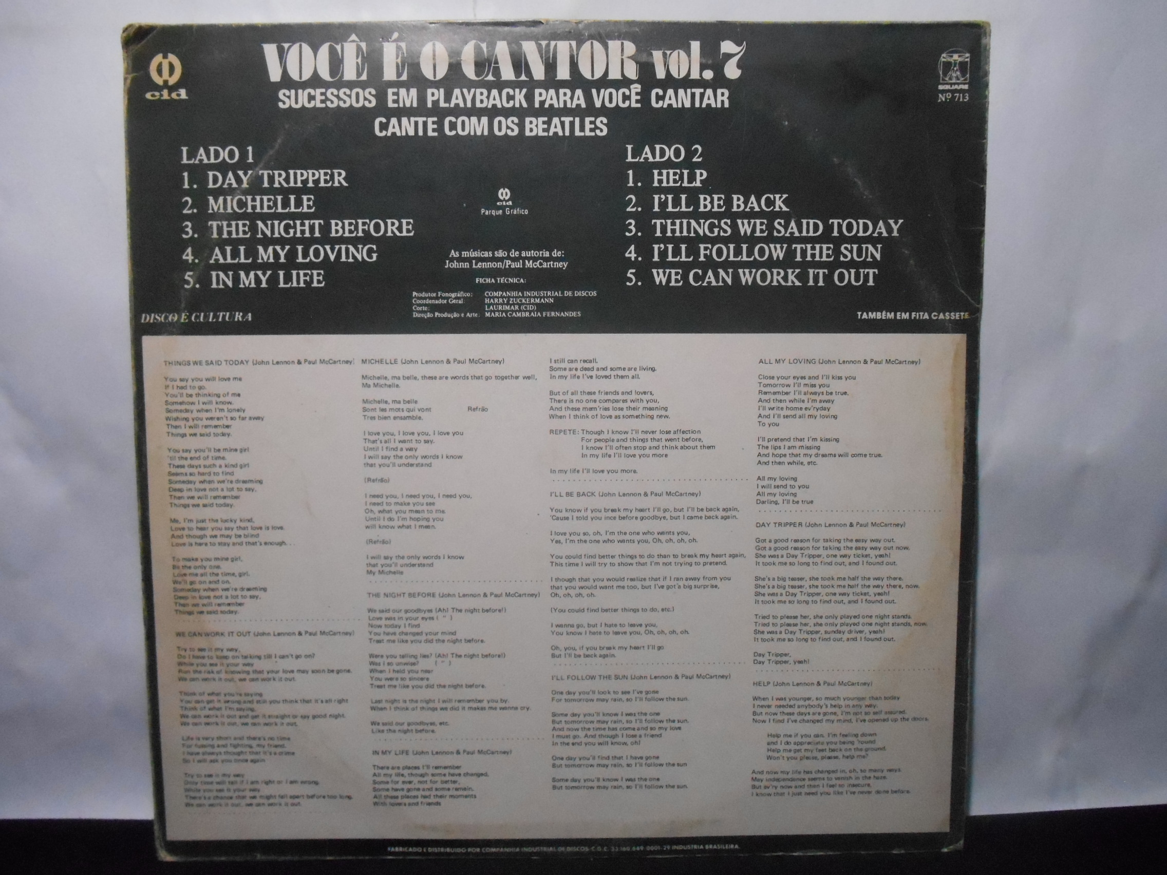 Vinil - Beatles the - Você é o Cantor Sucessos em Playback Para Você Cantar Vol 7