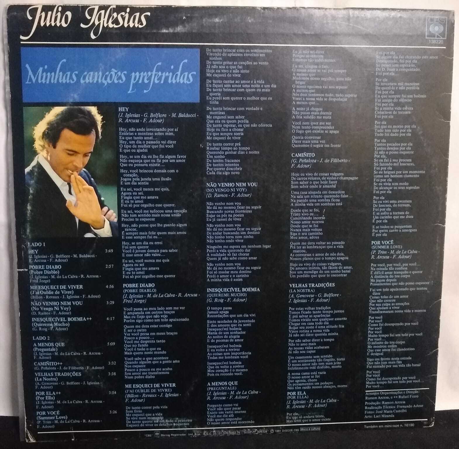 Vinil - Julio Iglesias - Minhas Canções Preferidas