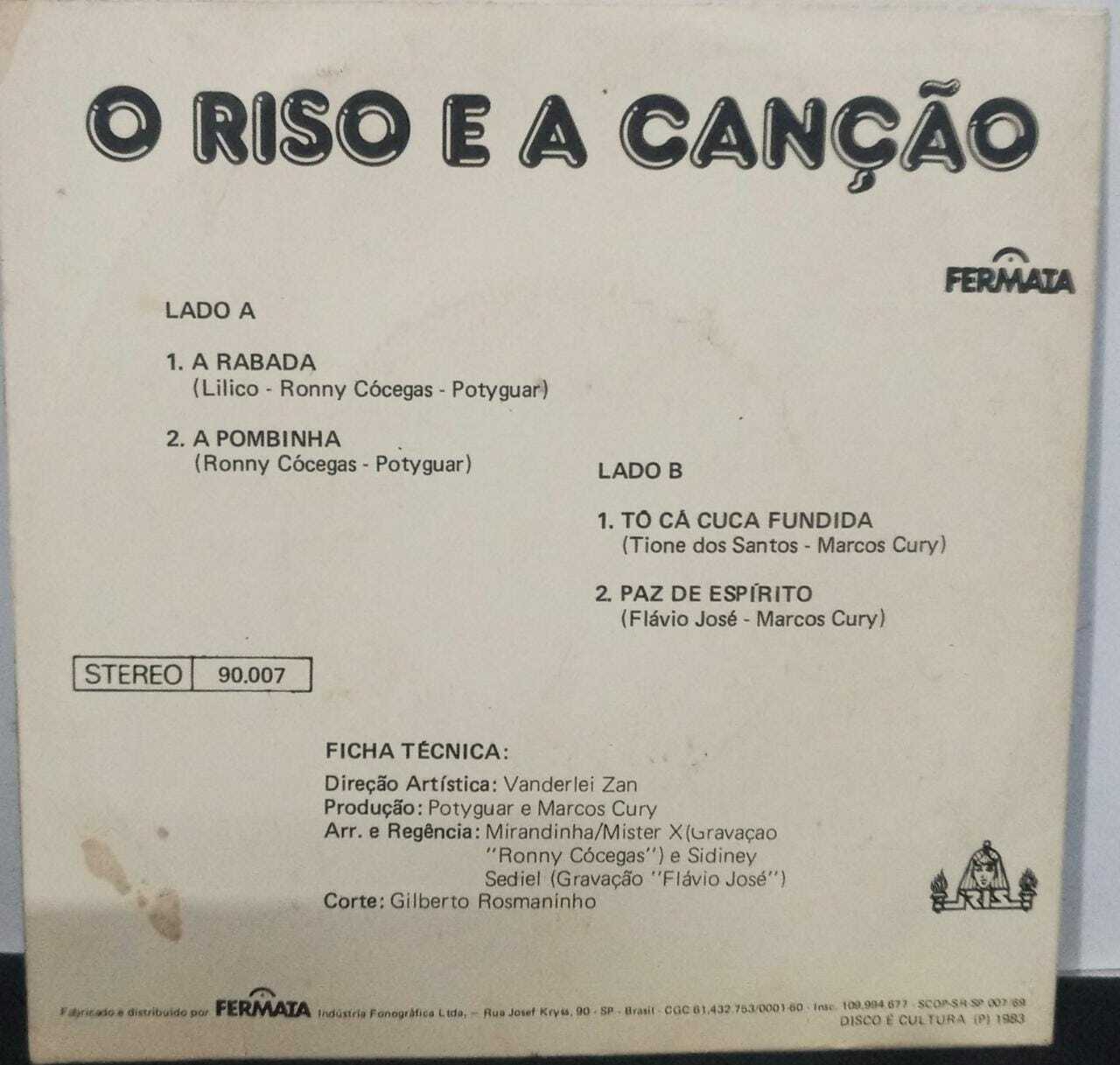 Vinil Compacto - Ronny Cócegas e Flavio José - O Riso e a Canção