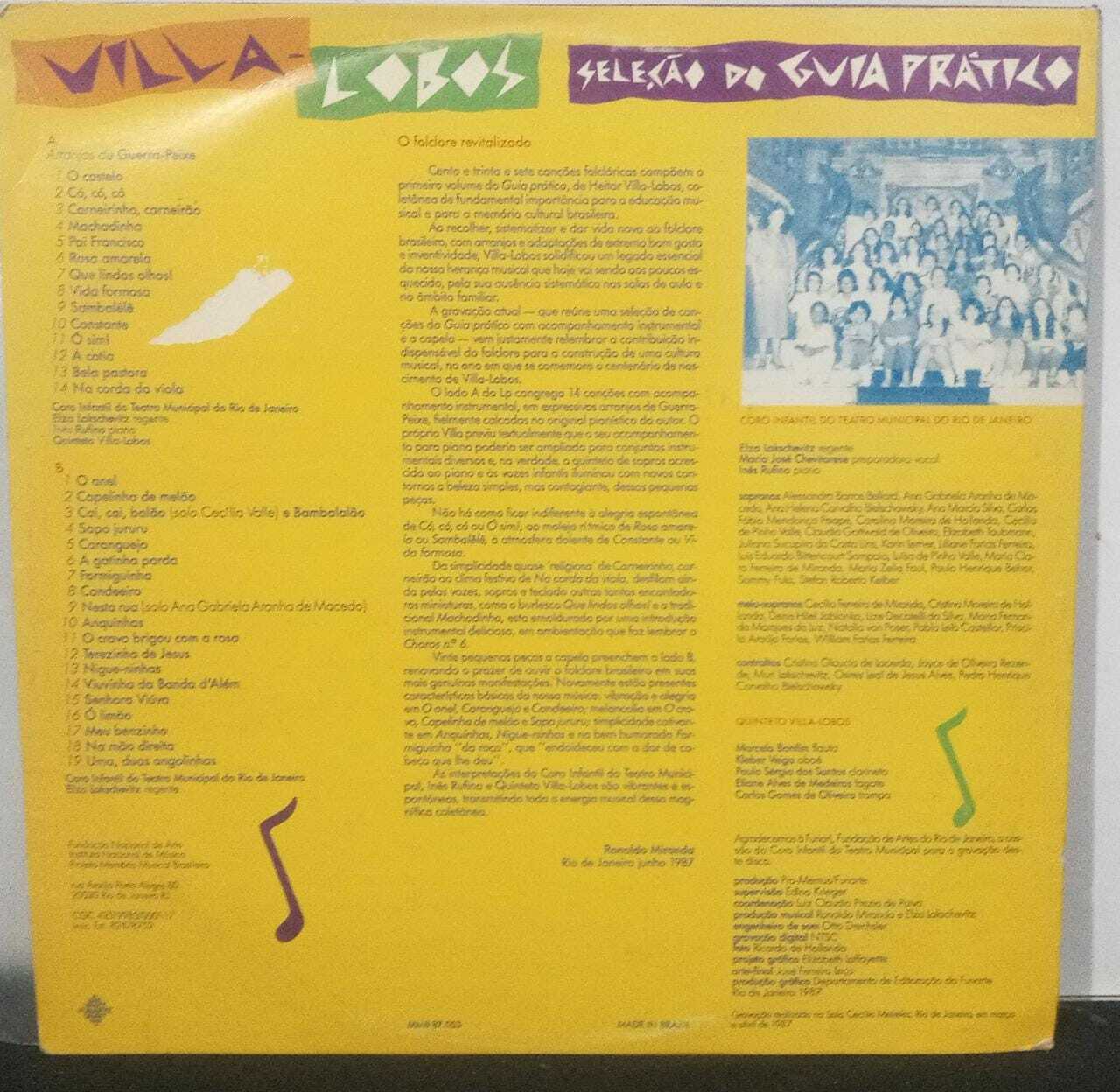 Vinil - Coro Infantil do Teatro Municipal do Rio de Janeiro Quinteto Villa-Lobos - Seleção do Guia pratico