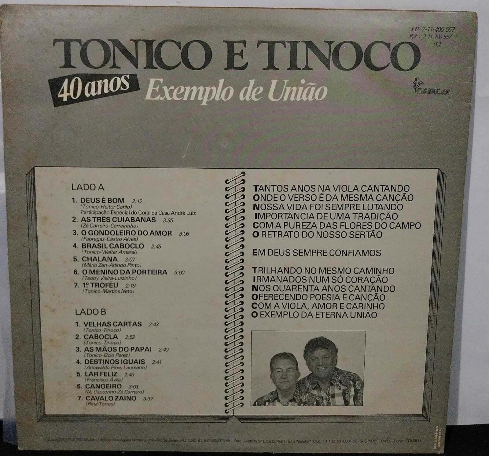Vinil - Tonico E Tinoco - 40 Anos Exemplo de União