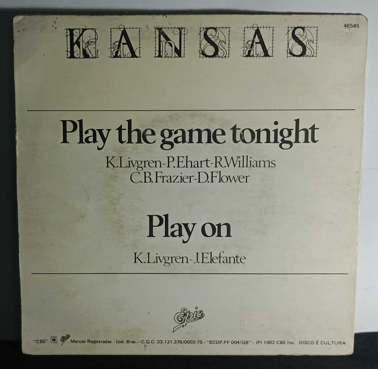 Vinil Compacto - Kansas - Play The Game Tonight