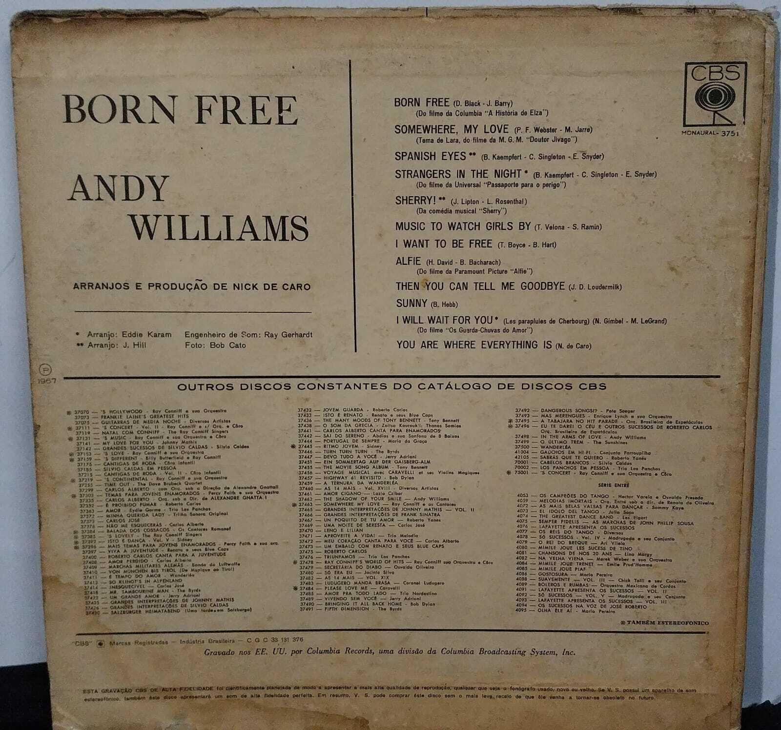 Vinil - Andy Williams - Born Free